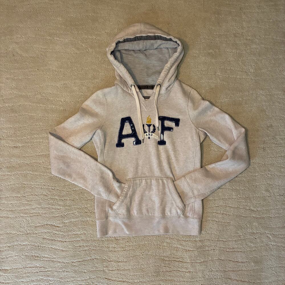 Y2K Abercrombie & Fitch S Grey Pull Over Hoodie Applique Letters Embroidered